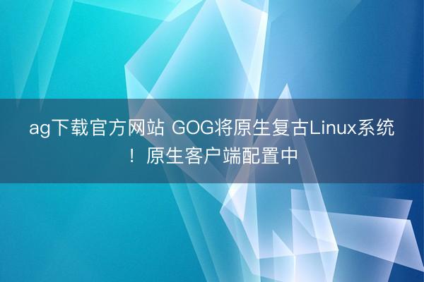 ag下载官方网站 GOG将原生复古Linux系统！原生客户端配置中