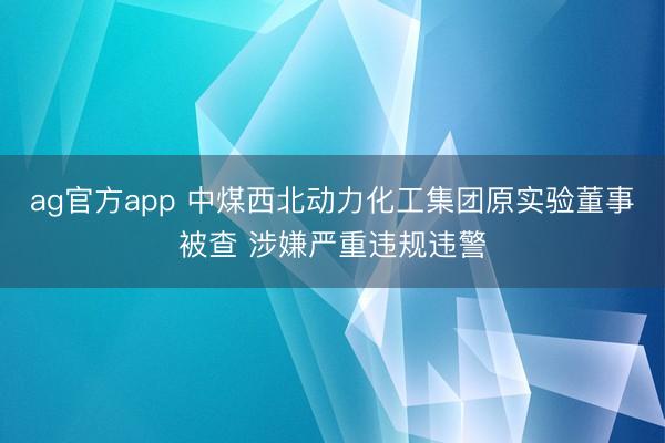 ag官方app 中煤西北动力化工集团原实验董事被查 涉嫌严重违规违警